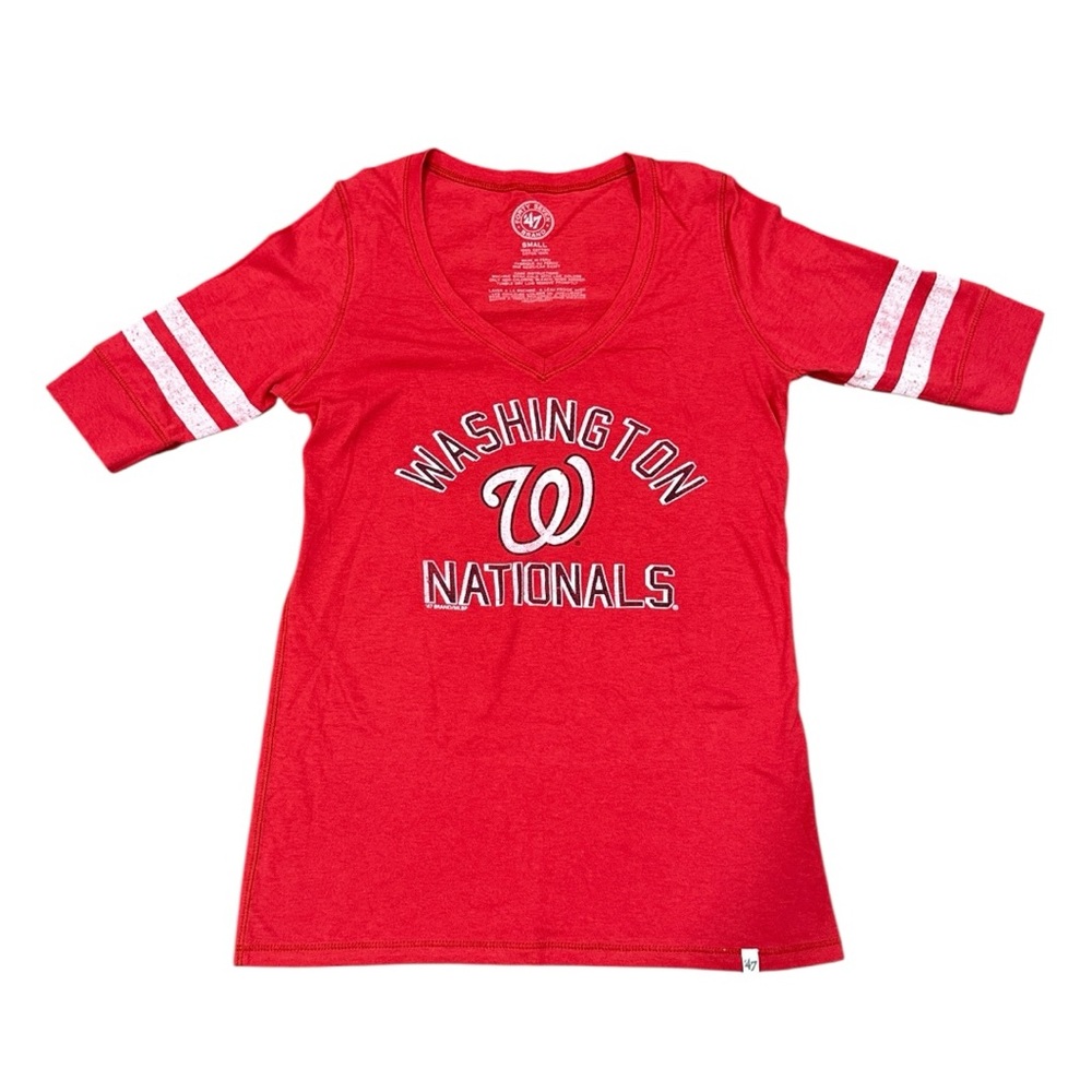 Washington Nationals ’47 Brand Women’s V-Neck T-Shirt Size Small NWOT